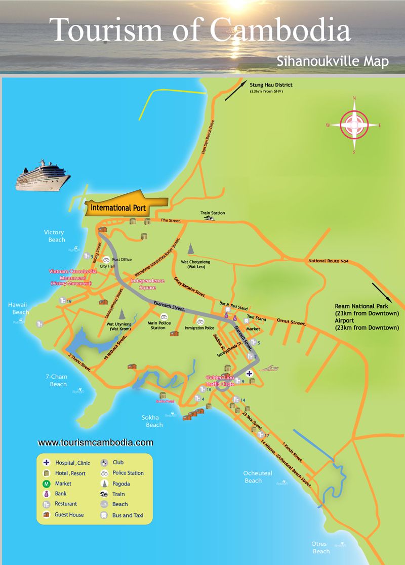 colored map of Sihanoukville city in Cambodia - Courtesy of Tourism of Cambodia