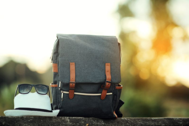 backpack with sunset, Travel concept