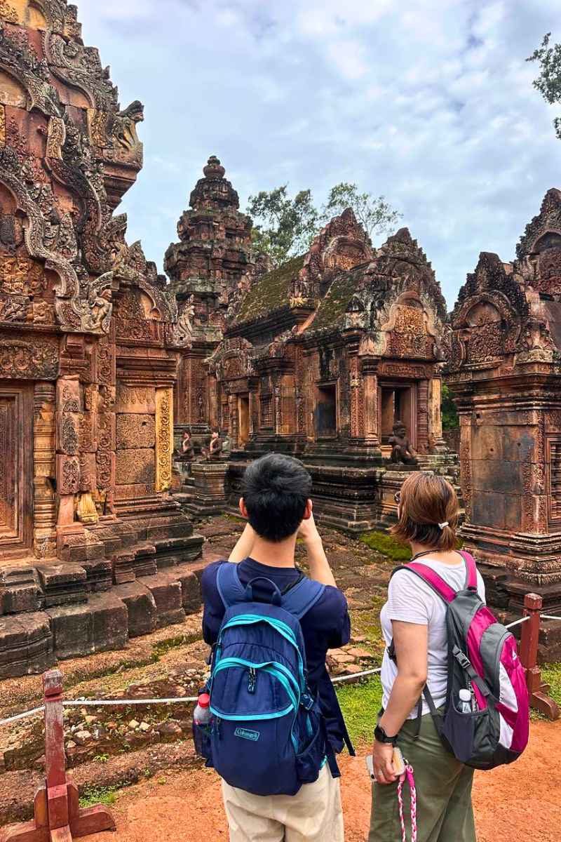 Kulen Mountain Waterfalls and Banteay Srei Temple Tour Carved Doorways at Banteay Srei