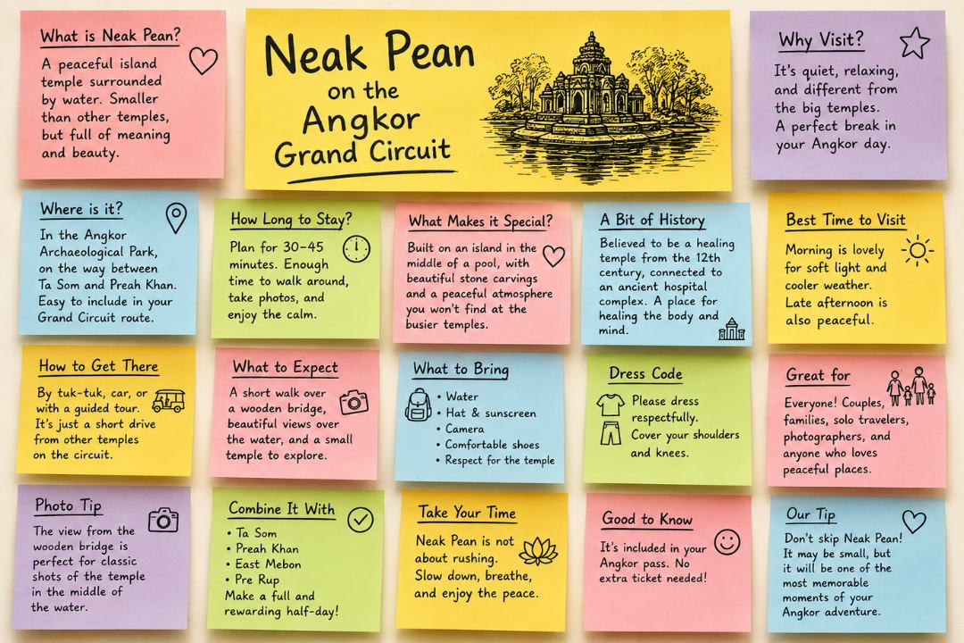 Neak Pean on the Angkor Grand Circuit - sticky notes for first time travelers
