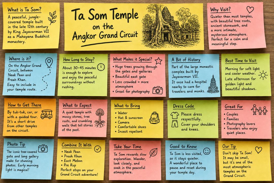 Ta Som on the Angkor Grand Circuit - sticky notes for first time traveleres with Siem Reap Shuttle