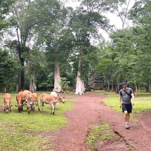 Posing-on-a-Koh-Ker-and-Beng-Mealea-Tour-with-Siem-Reap-Shuttle-tours-crew 6