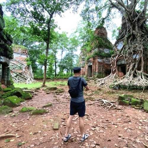 Posing-on-a-Koh-Ker-and-Beng-Mealea-Tour-with-Siem-Reap-Shuttle-tours-crew 8