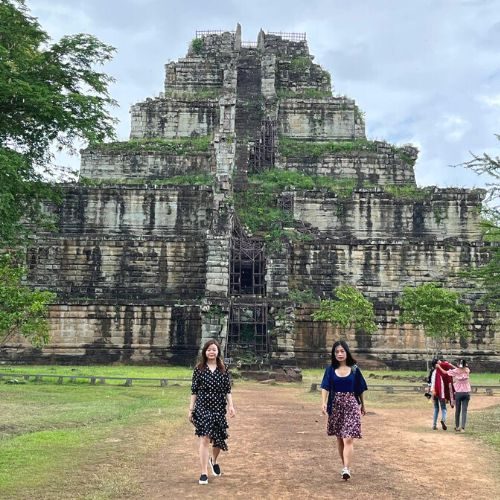 Posing on a Koh Ker and Beng Mealea Tour with Siem Reap Shuttle tours crew